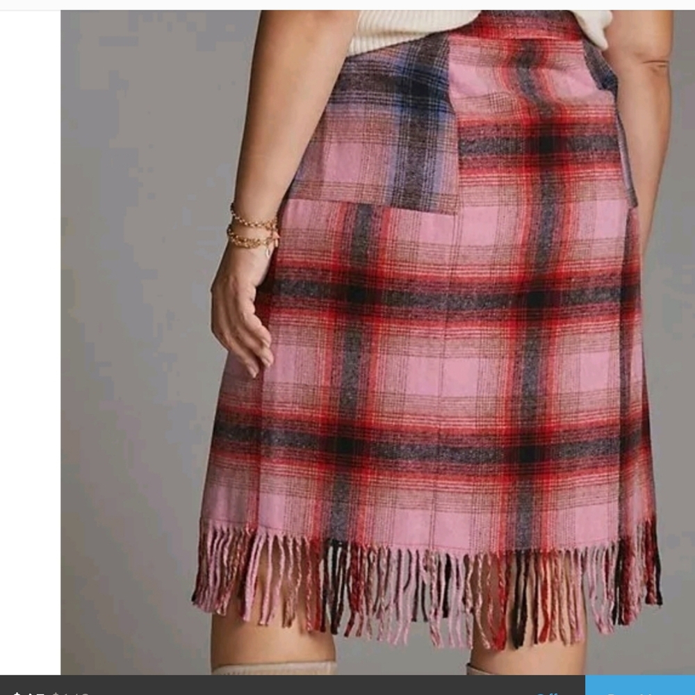 Maeve Red and Pink Plaid Midi Skirt - Picture 4 of 8
